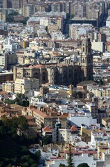 Fototapeta na wymiar Catedral de Málaga y alrededores desde el Monte Victoria, Andalucía, España