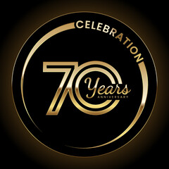 70th Anniversary Celebration. Anniversary logo design with double line style and gold color ring for celebration event, wedding, invitation, greeting card. Vector illustration