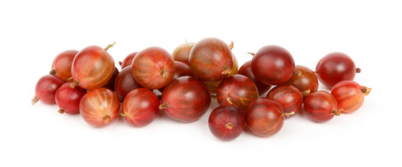 Garden red ripe gooseberries on a white background, berries with vitamins.