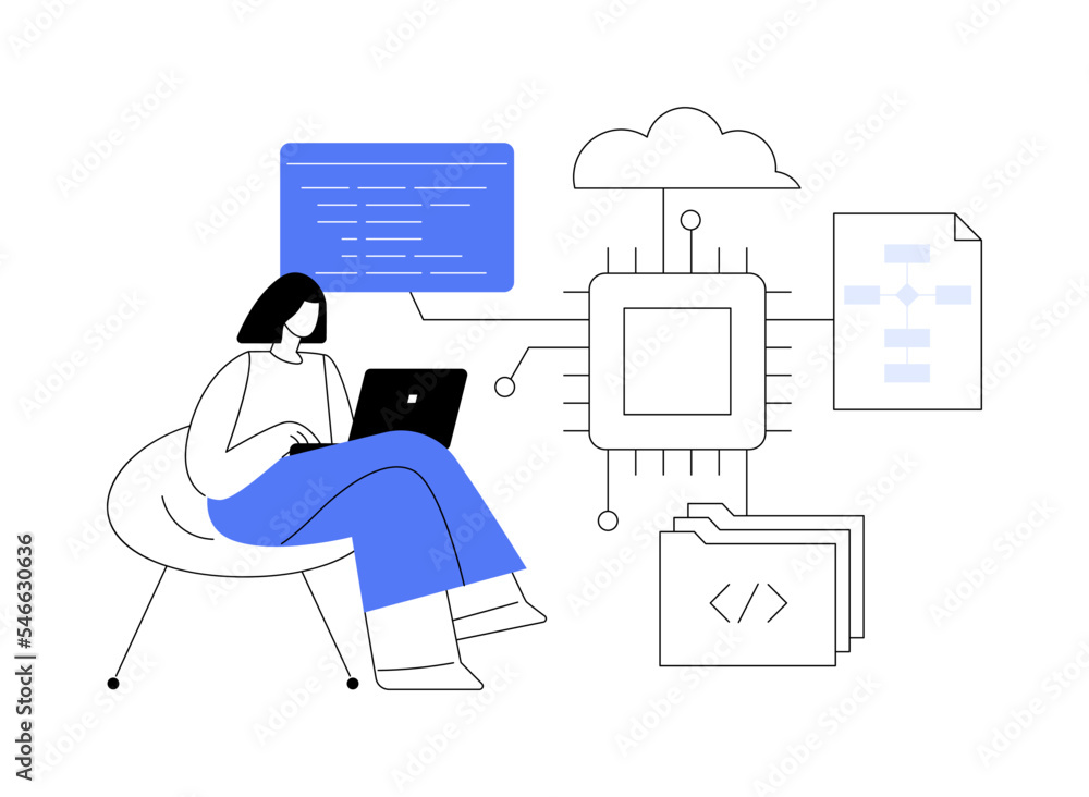 Aufkleber system software development abstract concept vector illustration.