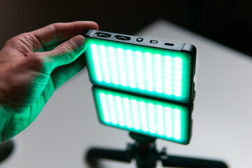 A LED lamp for video shooting. Video blog shooting equipment