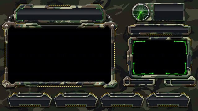 “War Ready” military scene overlay that features a nice camouflaged background and frames. Features transparent facecam and desktop scene. 12 second seamless loop.