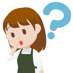 シンプルな主線なしのイラスト / 疑問に思うエプロンの女性