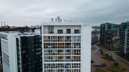 Flight over the city from a quadcopter
