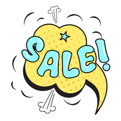 Sale exploding sign  Illustration in comic retro pop art style
