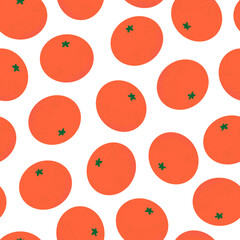 Tangerine seamless pattern. Exotic tropical orange citrus fruit, juicy tangerine, vector minimalistic illustration for textiles, wrapping paper and wallpaper.