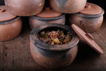 clay pots in a garden
