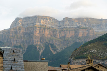 Spectacular view of the Ordesa Valley with the colors of autumn. Ordesa and Monte Perdido National...