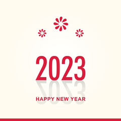 Fototapeta na wymiar Happy new year 2023 social media banner with red color flower faminine new year useable for social media post and story. Red 2023 background party celebration.