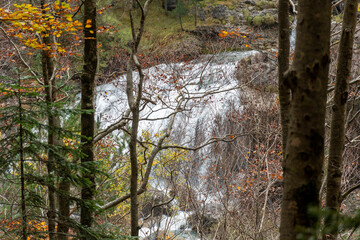 Spectacular view of the Ordesa Valley with the colors of autumn. Ordesa and Monte Perdido National...