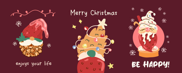 illustration of cute christmas gnomes. adorable Dessert for Christmas on a white background. cartoon is great for printing on shirts, postcards, printable stationery, kids' items, etc.