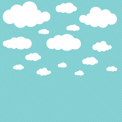 Cute background with white clouds on powder blue background with white lines. Overcast pattern.