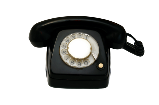 Vintage classic old black retro telephone with dial  isolated on transparency photo png file 