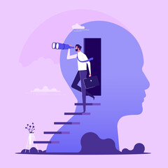 Open mind for future career, communication, business growth and success progress, flat vector illustration. Mental health concept