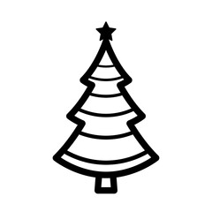 Christmas tree icon. Black contour linear silhouette. Front side view. Editable strokes. Vector simple flat graphic illustration. Isolated object on a white background. Isolate.