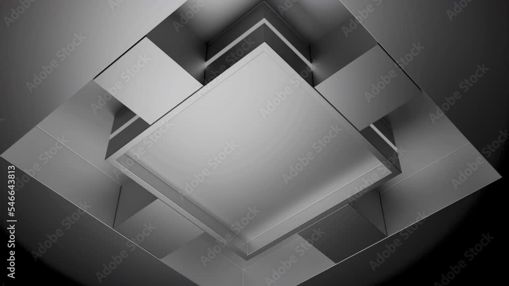 Poster gray background. design. a large square of light shades around small squares that move in a circle i