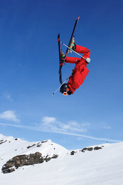 Skier jump in the French Alps, Val Thorens