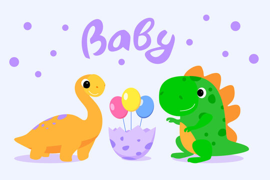 Dinosaur baby shower design. Dino kid cartoon.Birthday dino style. Vector illustration