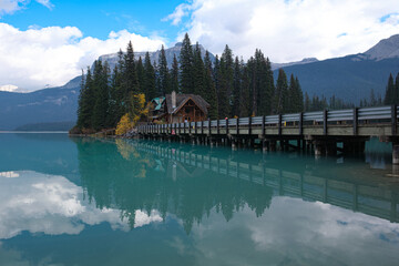 Breathtaking view of Emerald Lake during fall in Banff, Columbia-Shuswap, BC.