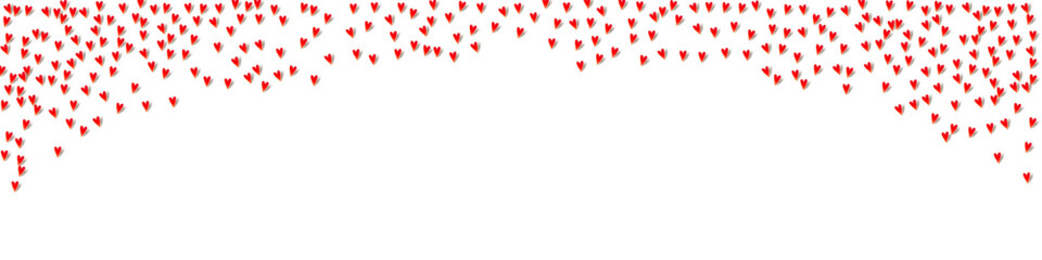 Pink Hearts Vector Panoramic White Backgound.