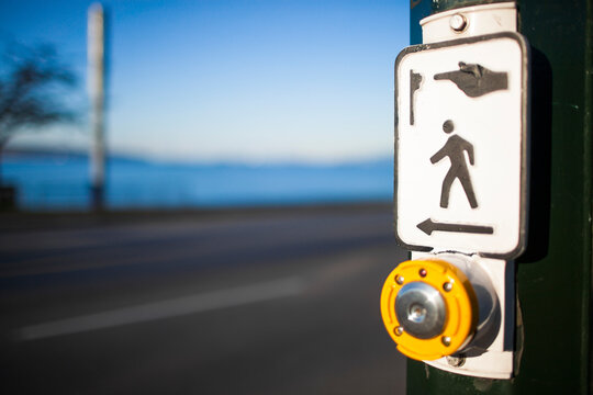 Pedestrian crosswalk push button.