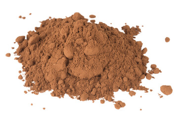 Heap of spilled cocoa powder isolated on transparent background.