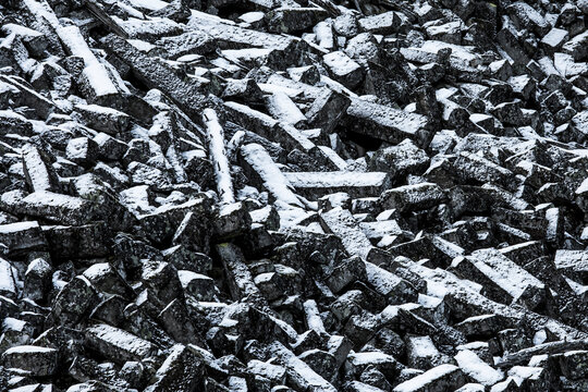 Talus rocks with snow, Whistler, British Columbia, Canada