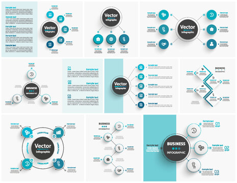 Collection of business infographic. Can be used for workflow layout, diagram, number options, web design. 