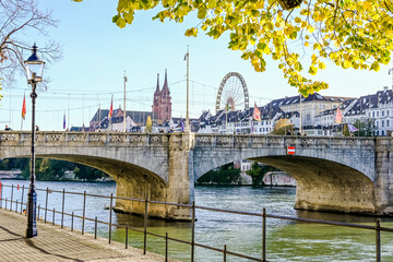 Basel, Rhein, Rheinbrücke, Altstadt, Münster, Kleinbasel, Rheinufer, Stadt, Altstadthäuser,...