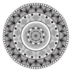 Circular flower mandala pattern for Henna, Mehndi, tattoo, decoration. Decorative ornament in ethnic oriental style. Outline doodle hand draw vector illustration.