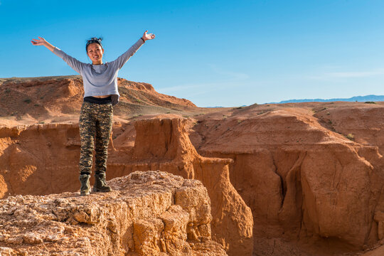 Hiker at Flaming Cliffs, Mongolia