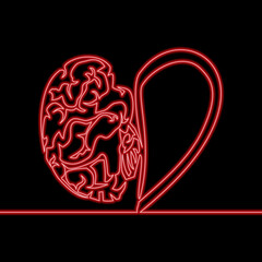 Continuous line drawing Heart Brain Logo icon neon glow vector illustration concept