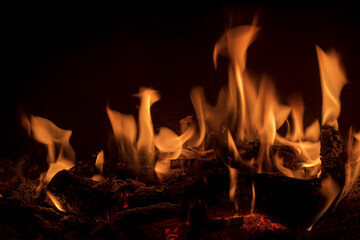 fireplace flames in the winter heat