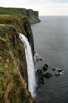 Mealt Falls with Kilt rock in background,  Isle of Skye, Scotland.