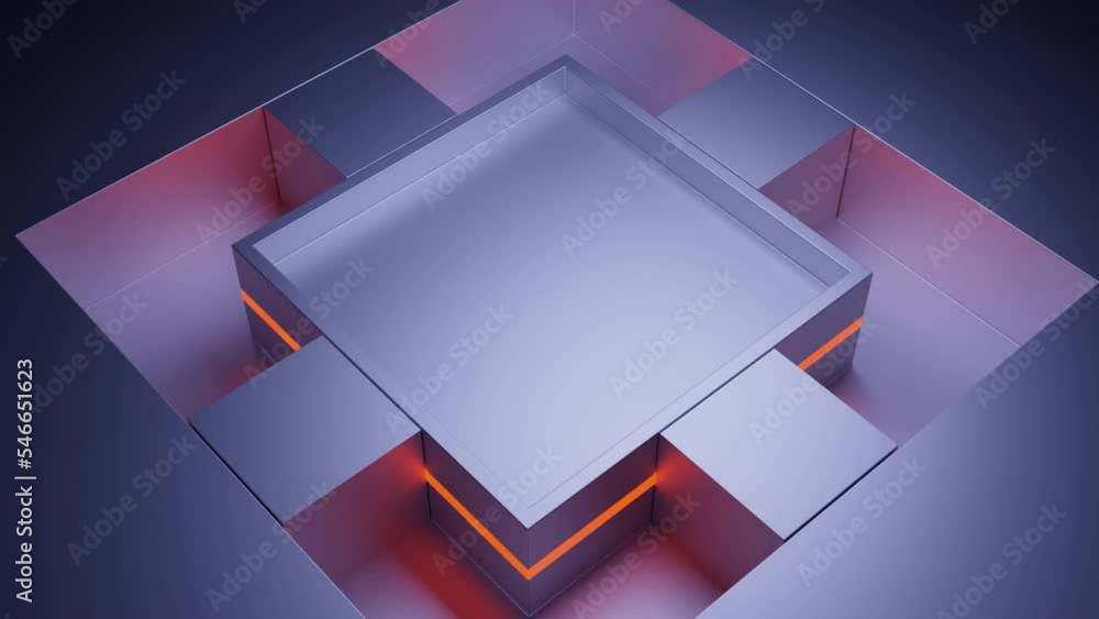 Poster gray background. design. a large square of light shades around small squares that move in a circle i