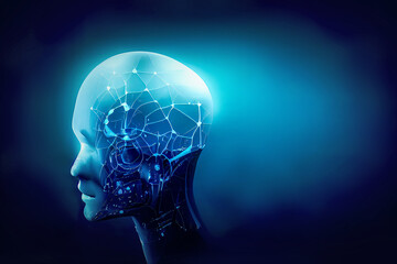 Obraz premium Futuristic humanoid head with virtual network connections