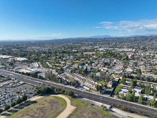 Fototapeta na wymiar Aerial view of of La Habra city , in northwestern corner of Orange County, California, United States.