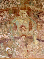 Lucifer in hell fresco in Pisa Camposanto by Buffalmacco