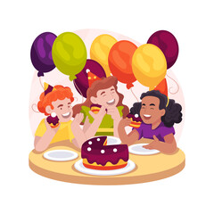 Eating Birthday cake isolated cartoon vector illustration.