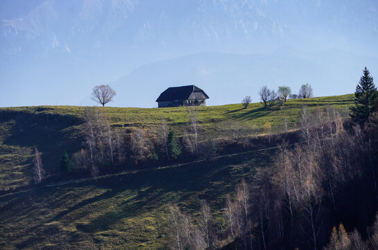 landscape in the mountains,  Pestera Village, Brasov County, Romania 