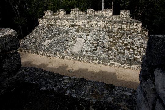 A Mayan ball court in the ruins of the ancient Mayan city of Coba in Mexico's Yucatan Peninsula