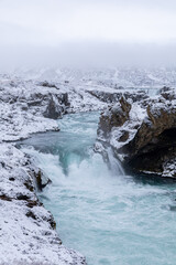 River coming from Godafoss in the snow