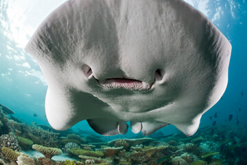 Underwater view of Black spotted Stingray (Taeniura meyeni)