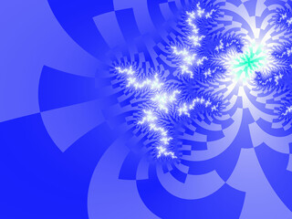 Fototapeta na wymiar White shapes, fractal, blue christmas background