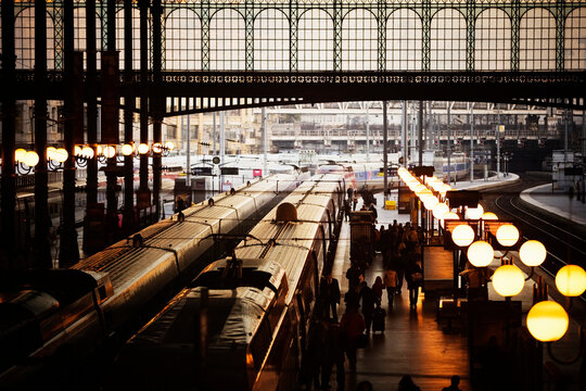 Iinterior view of the Paris Nord railway station.