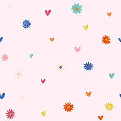 Fototapeta premium A gentle beautiful seamless pattern flowers hearts