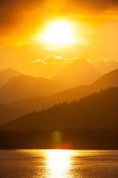 Lillooet&not;&dagger;Lake at sunset in Coast Mountain Range, British Columbia, Canada