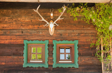 Window with deer antler, Salzburger Land, Austria