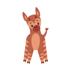 Cute baby okapi, front view. Funny wild African animal character cartoon vector illustration