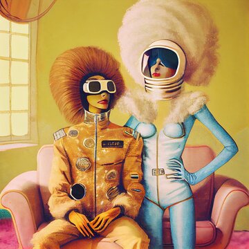 Illustration of an alien android family generated with Artificial Intelligence